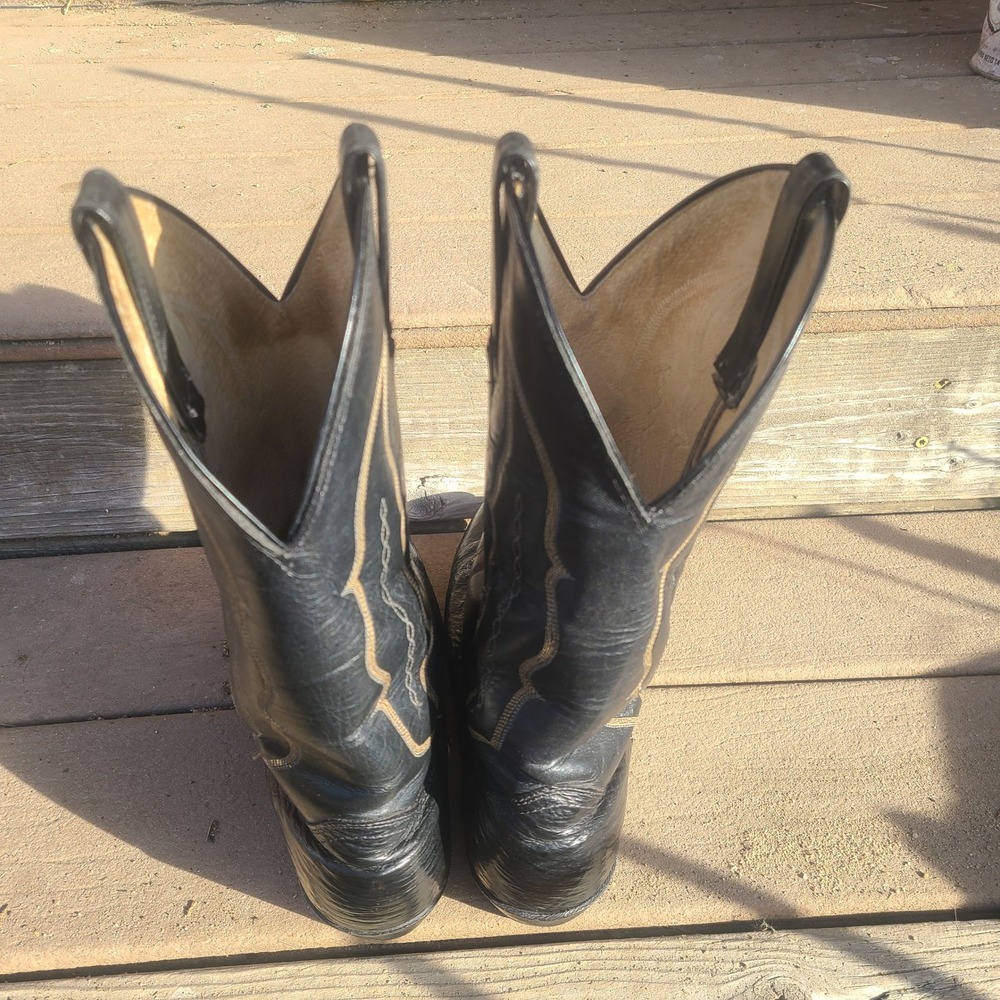 Vtg 80s Abilene Mens Black Exotic Shark Western Leather Cowboy Boots USA 9.5‎ EE - Picture 4 of 11